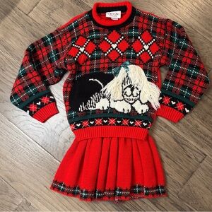 Vintage Heartworks Red and Black Holiday Dog Sweater w/ Skirt Set EUC Medium 5/6